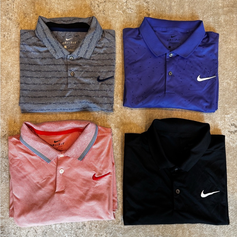 Lot of 4 Nike Men's Golf Dri-fit Polo Shirts - size Large